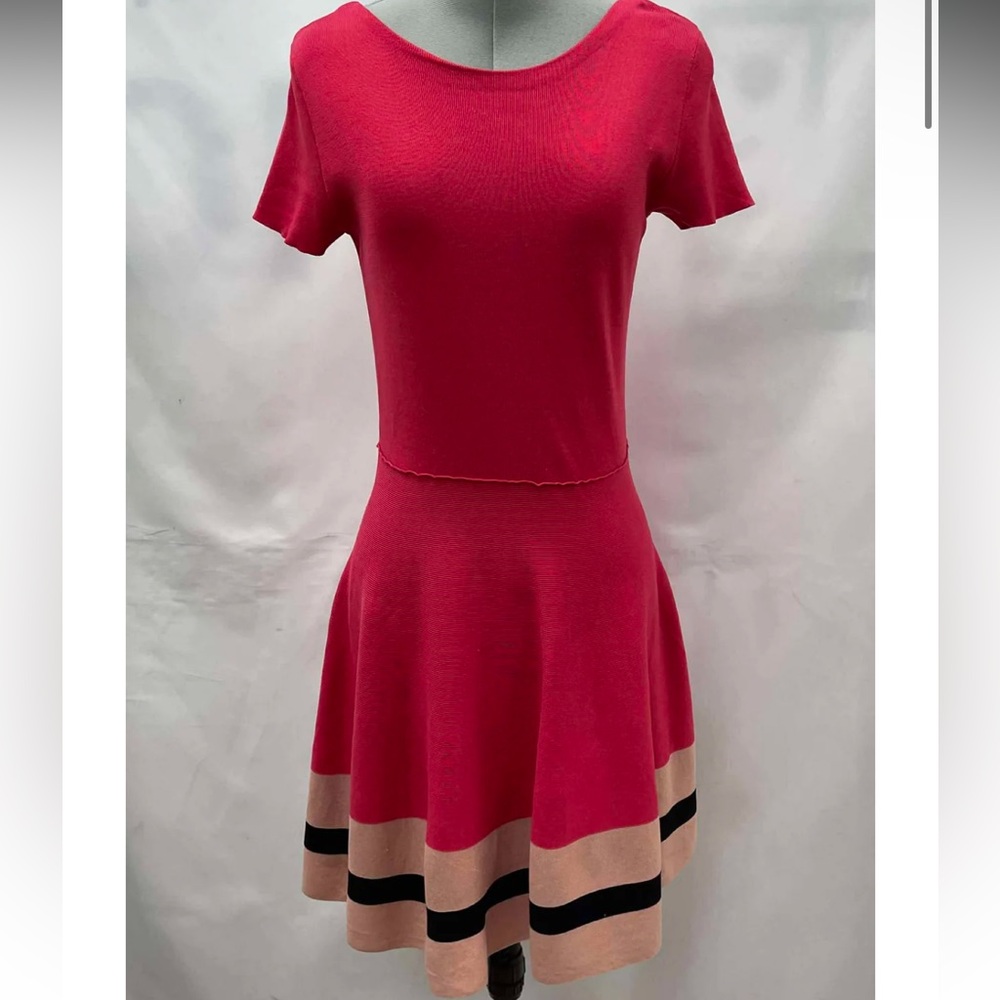 RED VALENTINO Cotton Stripe Hem Flare Short Sleeve Dress